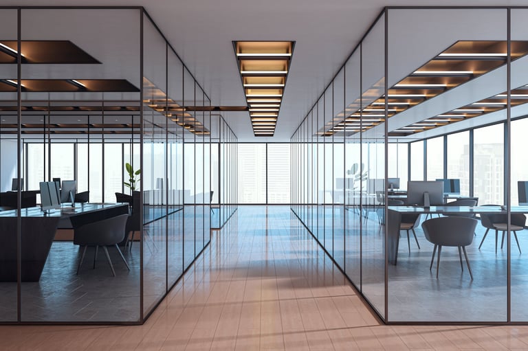 Modern executive corporate office with glass walls